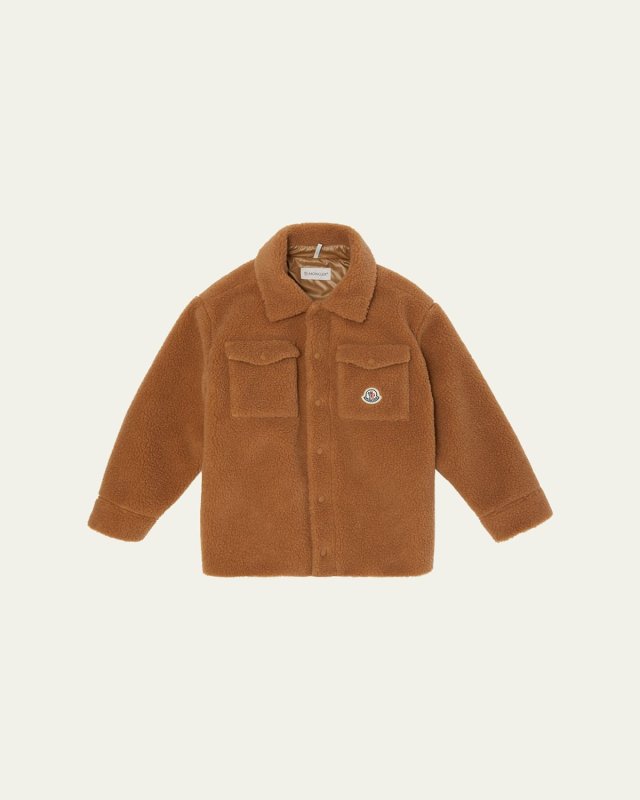 Boy's Teddy Fleece Logo-Patch Shirt Jacket, Size 8-